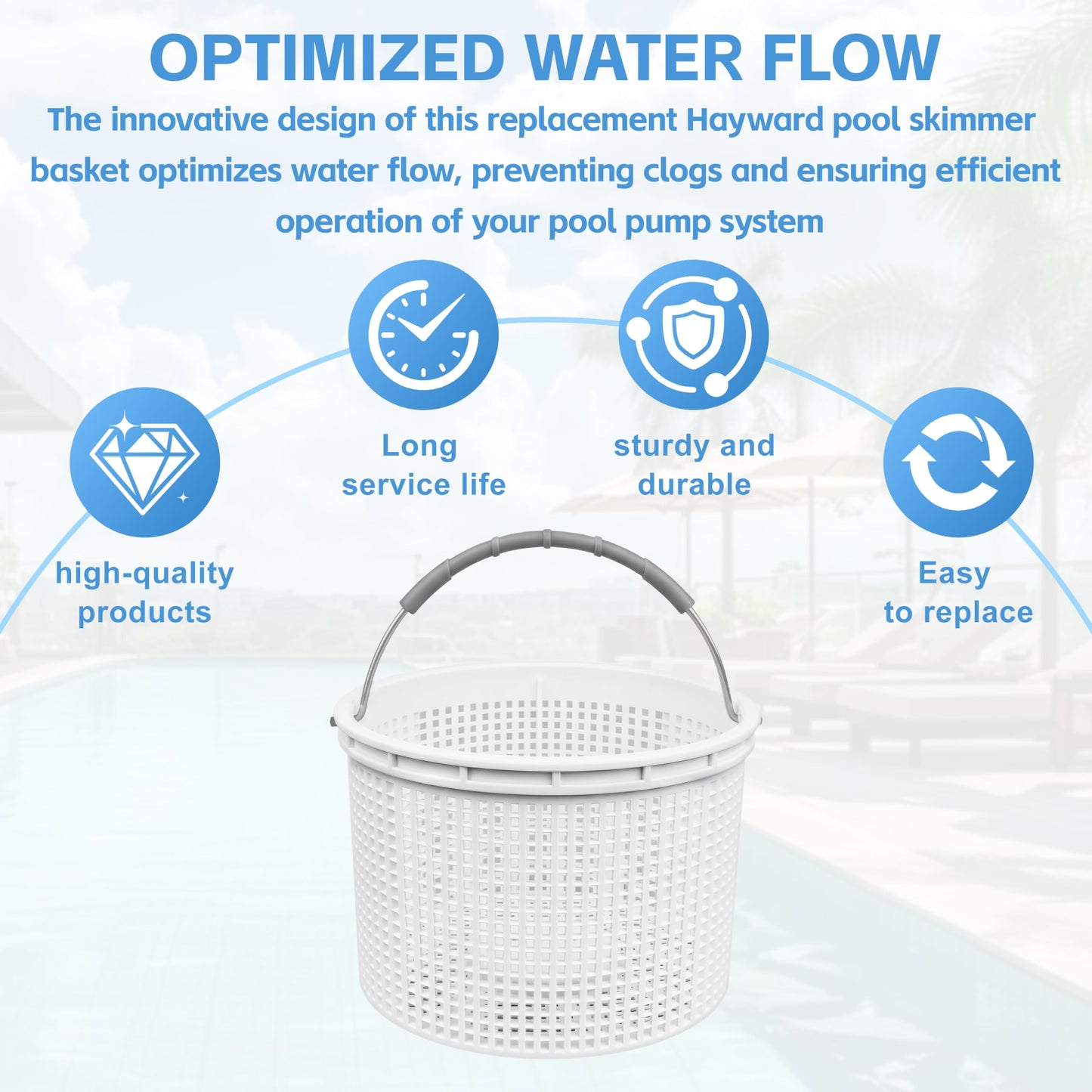 2026 New SPX1082CA Pool Skimmer Basket for Inground Pool Replacement Hayward Skimmer Basket SP1082 SP1083 SP1084 1085 1086 SP1075 ,for Aladdin B-152 Skimmer，316 Stainless Steel Handle with Rubber Grip