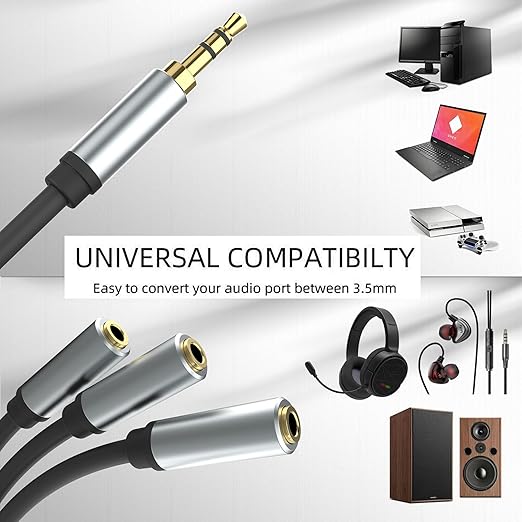 sovunis 3.5mm Stereo Audio Splitter Cable, Gold Plated 3.5mm (1/8") TRS 1 Male to 3 Female 3-Way Stereo Aux Splitter 1 Input 3 Output Stereo Audio Distributor Cable (3-Pole)