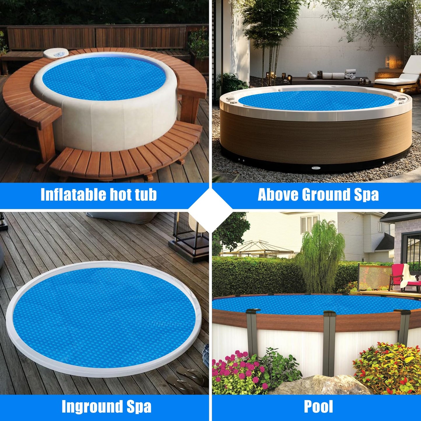 Kakolvan Solar Bubble Hot Tub Spa Cover for 7FT Round Circle Inflatable Swimming Pool Blanket Thermal Floating Insulation 16 Mil Bubble Solar Covers for Indoor Outdoor Spa Hot Tub Wrap Covers