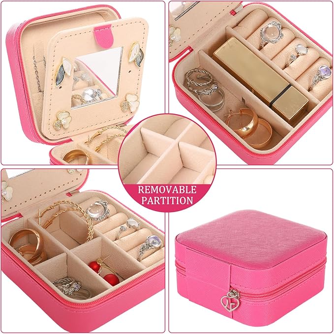KElofoN Jewelry Case and Box - Small Travel Jewelry Organizer for Girls & Women with Mirror (Rosy-5)