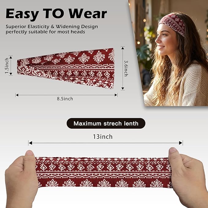 Headbands for Women, 12PCS Wide Stretchy Sports Hair Bands, Elastic Soft Fashion Head Bands, Non-Slip Running Sweatbands for Fashion, Washing Face, Workouts, Yoga, Daily Use