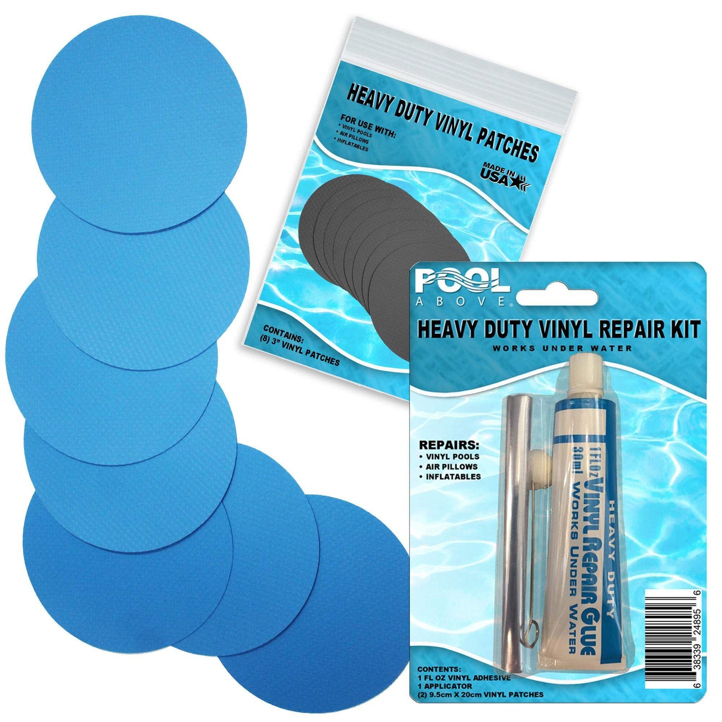 Heavy Duty Vinyl Repair Patch Kit for Above-Ground Pool Liner Repair; Glue and Patch Inflatables; Boat; Raft; Kayak; Air Beds; Inflatable Mattress Repair Blue