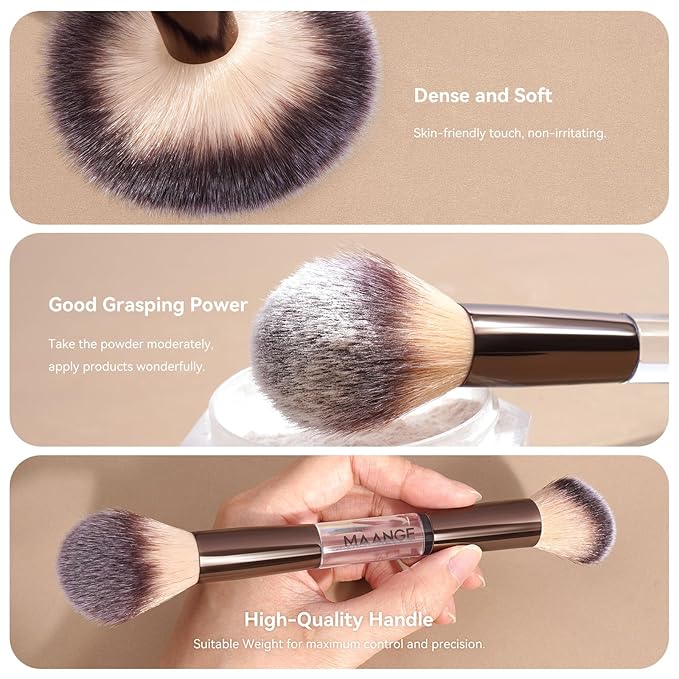 MAANGE 7 PCS Foundation Makeup Brush Set With Bag, Make up Brushes, Eyeshadow Concealer Brush, Double-ended Foundation Contour Powder Blush, Professional Face brush Set Tools For Liquid,Cream (White)