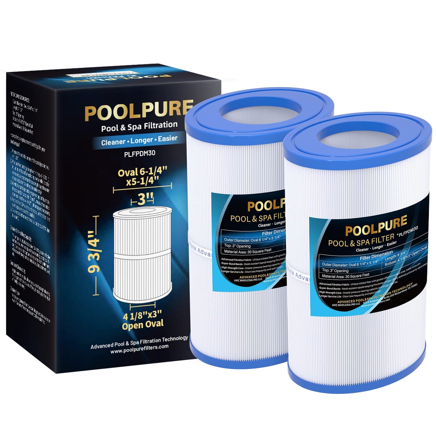POOLPURE Oval Filter Spa Filter PDM30 Compatible with Dream Maker Hot Tubs 461269, 30 sq.ft Hot Tub Filter Cartridge 2PACK