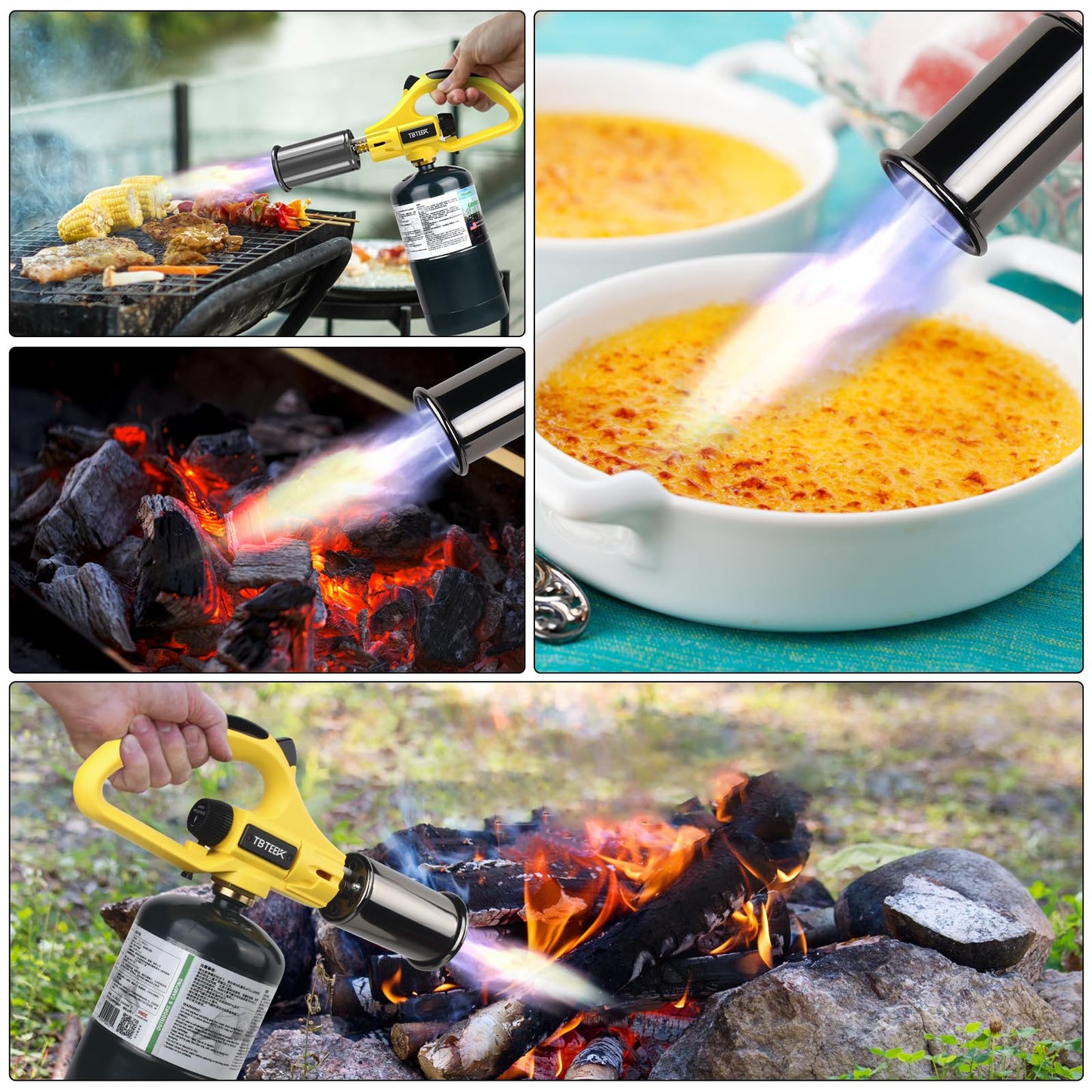 TBTEEK Powerful Propane Torch Head, Sous Vide Grill Cooking Torch With Adjustable Flame, Safety Lock Charcoal Torch Lighter for BBQ, Searing Steak, Creme Brulee, Campfire (Tank Not Included)