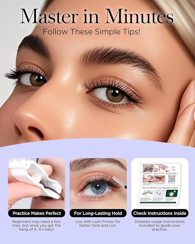 BEYELIAN Magnetic Eyelashes with Applicator Kit, Upgrade Soft Magnetic Lashes Reusable False Eyelashes Natural Look, No Glue Needed Eyelashes for Eye (Lightweight & Comfortable)