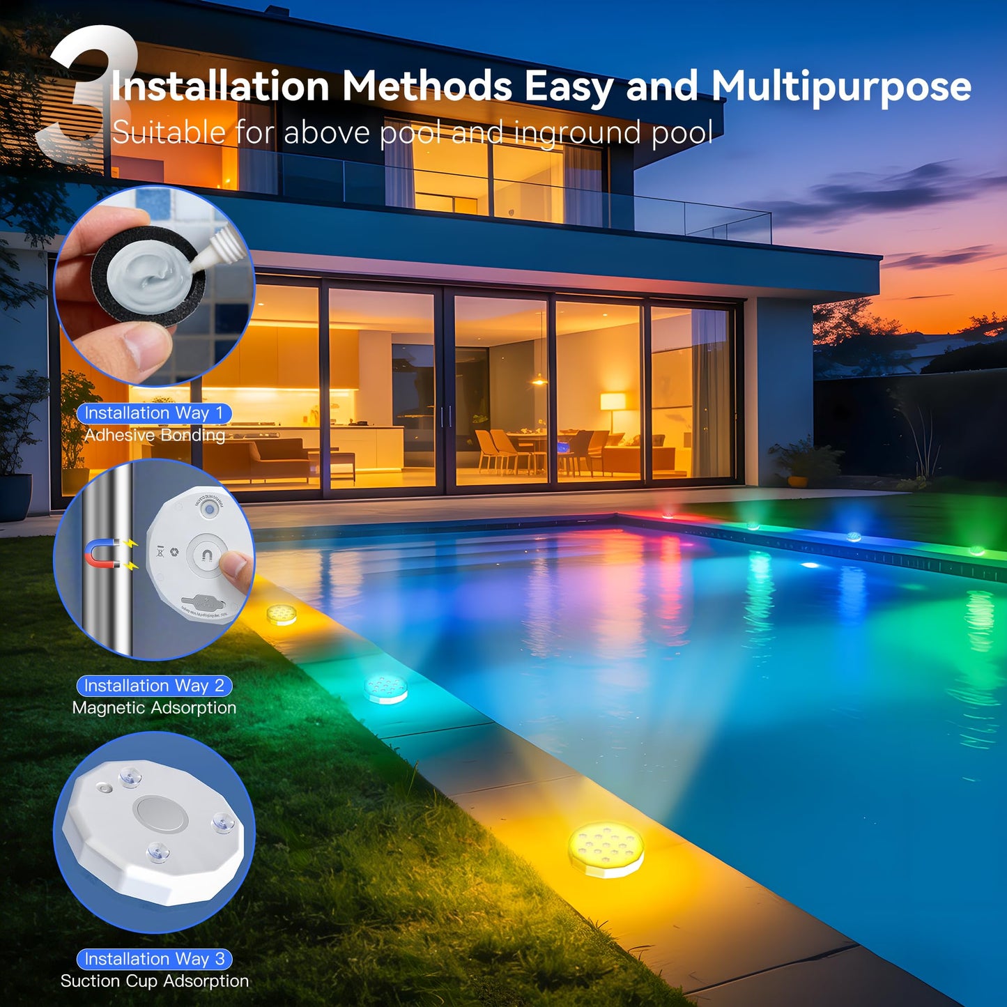Ollny Pool Lights with Remote, Rechargeable Submersible LED Lights 3000mAh Battery, 16 Colors Changing IP67 Waterproof LED Puck Lights for Above Ground Pools, Inground Pool, Ponds, Hot Tubs 4 Pack