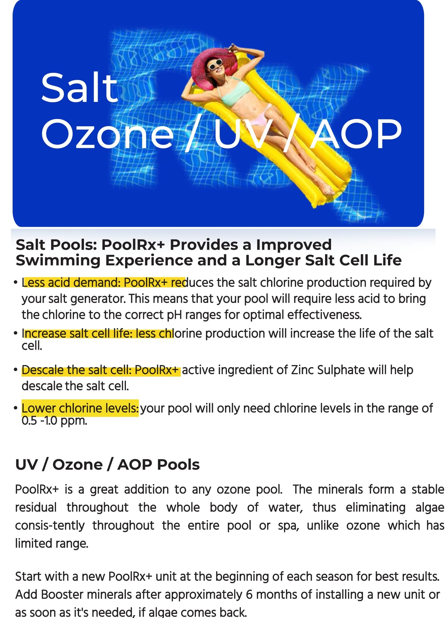 PoolRx+ Mineral Algaecide Unit + Booster Combo, Treats 7.5K-40K gallons for up to 6 Months, New Formula with Silver.
