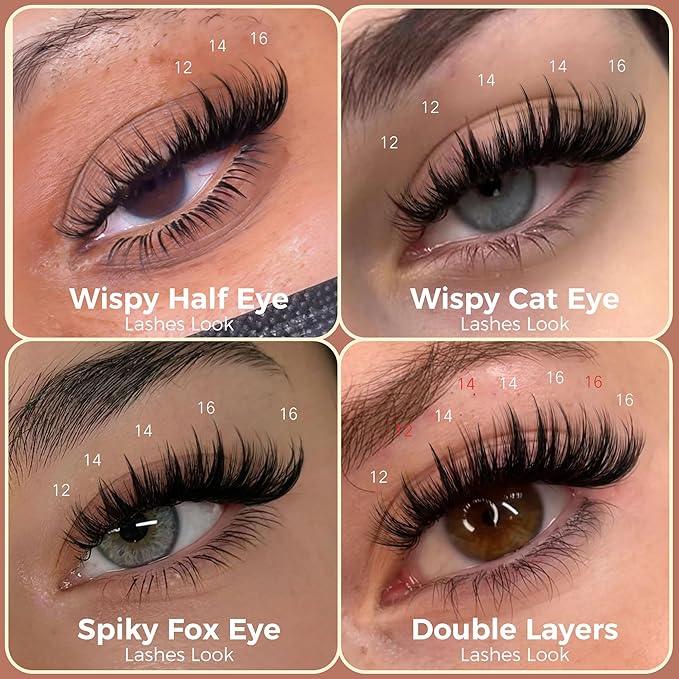 Lash Clusters with Spikes Wispy Eyelash Clusters 12-16MM Manga Volume Cluster Eyelash Extensions CD-Curly Individual Lashes Anime Fluffy Cluster Lashes by Newcally