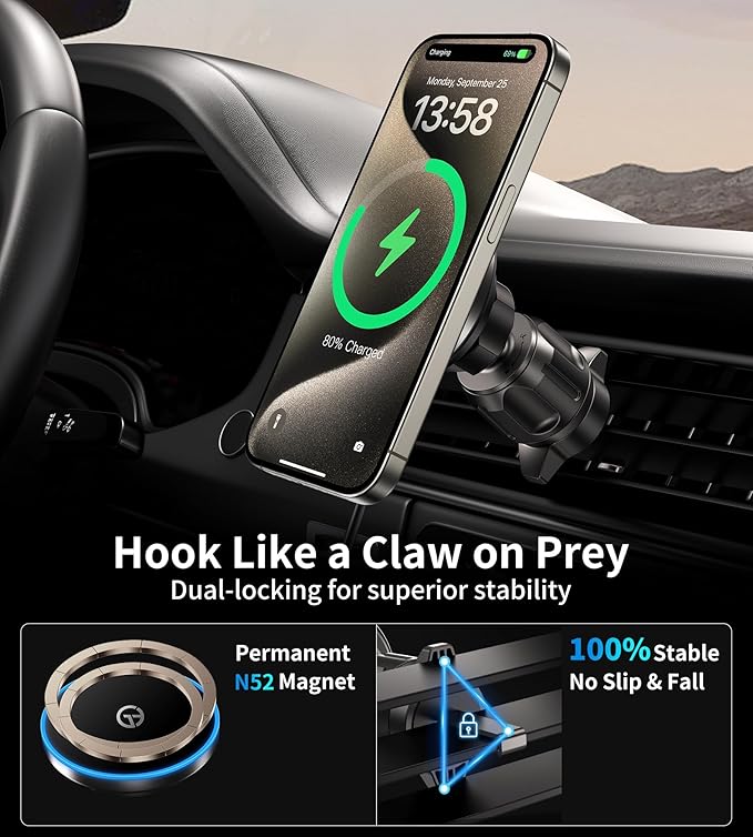 for MagSafe Car Mount Charger Dash/Windshield/Vent Wireless Car Charger with [LED Light], Strong Magnetic Phone Holder for Car for iPhone 16 15 14 13 12 Series, Fit MagSafe Accessories