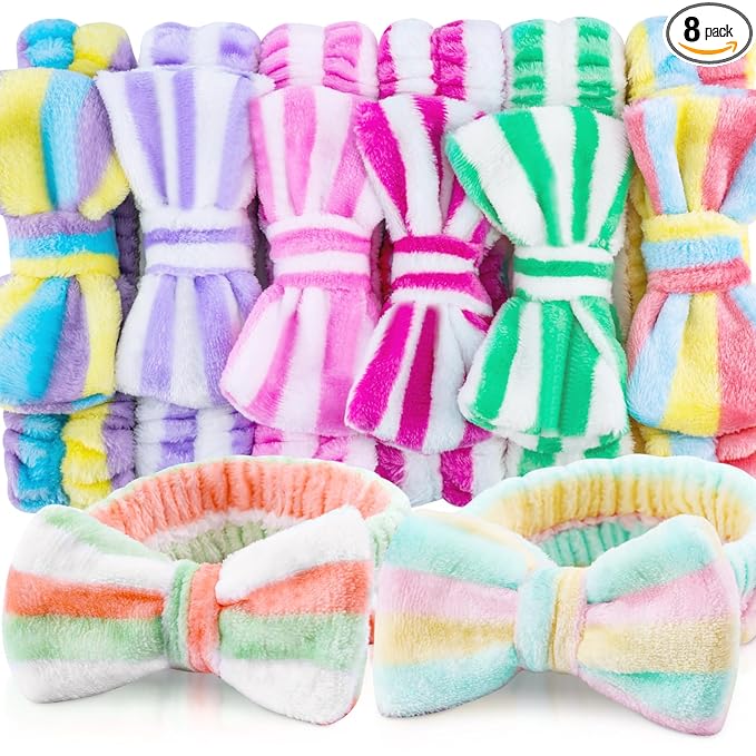 YOOVR 8pcs Spa Headband, Mothers Day Gifts Bulk, Stocking Stuffers for Teen Girls Women, Skincare Makeup Face Wash Headband, Hair Accessories, Party Favors for Adult, Easter Baskets Stuffers (Candy)