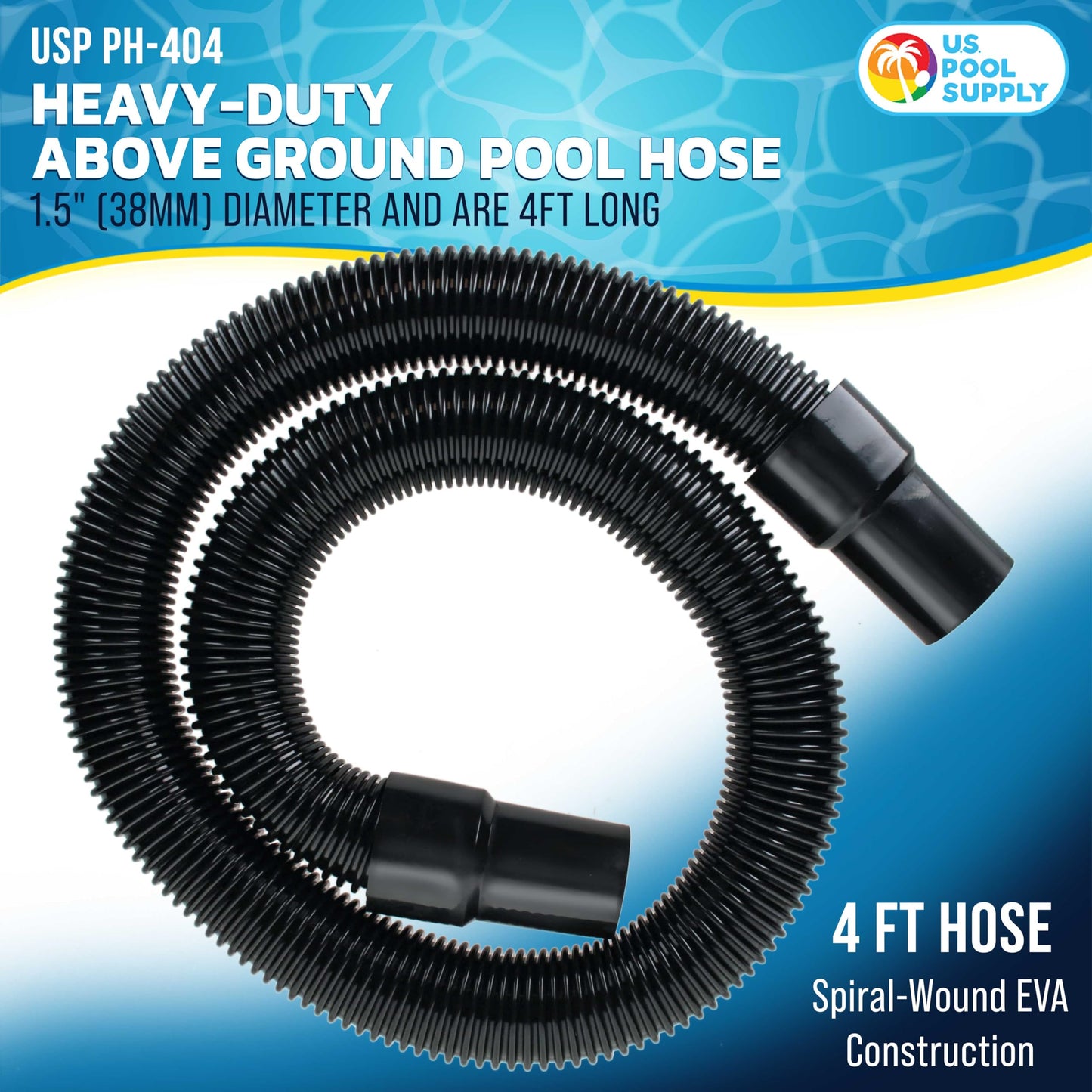 U.S. Pool Supply 4 Foot Heavy-Duty Above Ground Pool Hose, 1.5" - Black Replacement Filter Connecting Hose, Flexible Spiral Wound EVA - Compatible with Intex for Pool Filter Pumps - Skimmer Pump