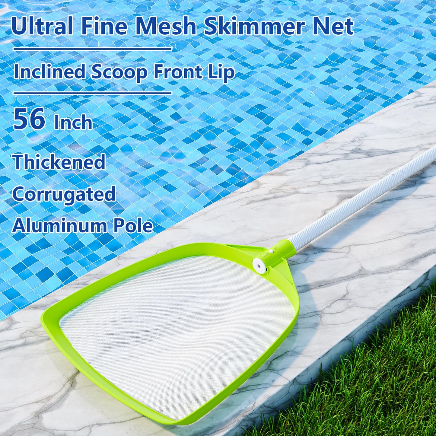 Sepetrel Pool Skimmer Net- Total Length 72 inches Ultral Fine Mesh Rake with Pole,Accessories for Cleaning Inground/Above Ground Swimming Pool, Pond,Spa and Hot Tub Leaf Debris