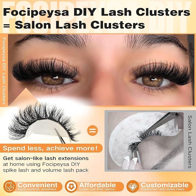 Focipeysa Thick Lash Extension Kit Full Volume Lash Clusters 40P Eyelash Extension Kit DIY Lash Extension Kit with Black Bond and Seal Glue, Lash Applicator DIY at Home for Beginner (40P 10-18MM)