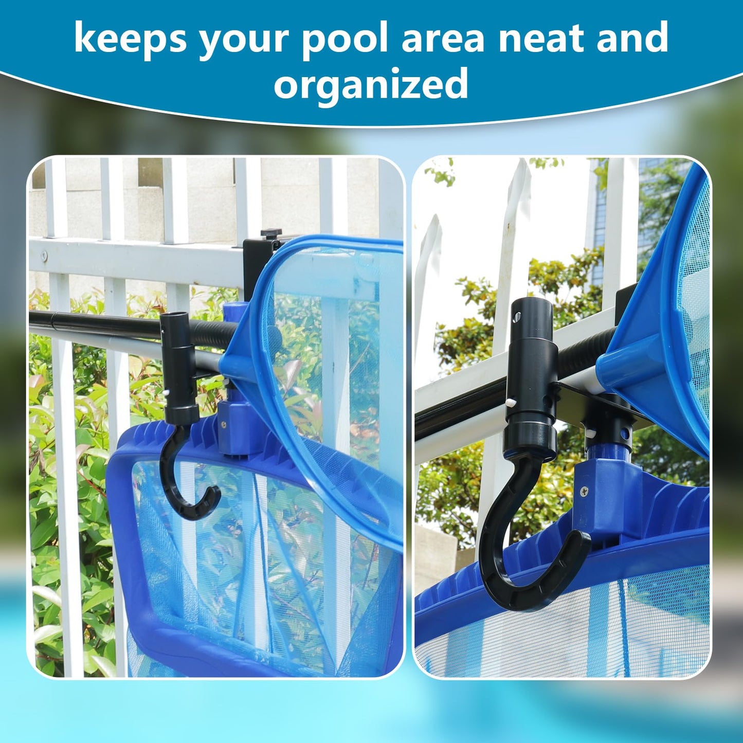 Lettry 2 Pcs Pool Fence Hooks, Pool Tool Organizer, for Hanging Pool Cleaning Accessories, Pool Pole, Brush, Leaf Skimmer Net, Vacuum Head