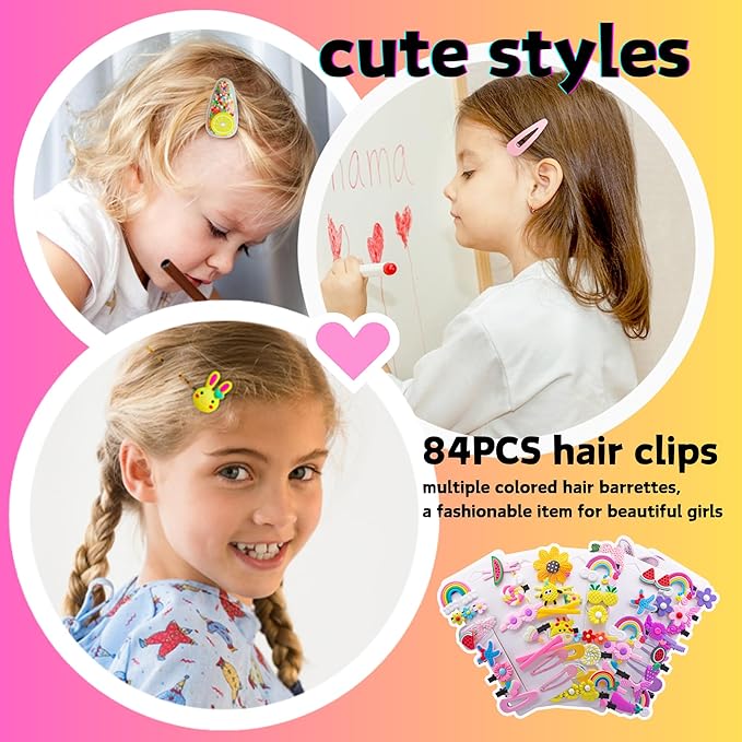 84PCS Hair Accessories for Girls Little Girl Hair Clips Barrettes for Baby Toddler Teens Women Kids Cute Candy Colorful Flower Gift for 4-12 Ages (Toddler Hair Accessories)