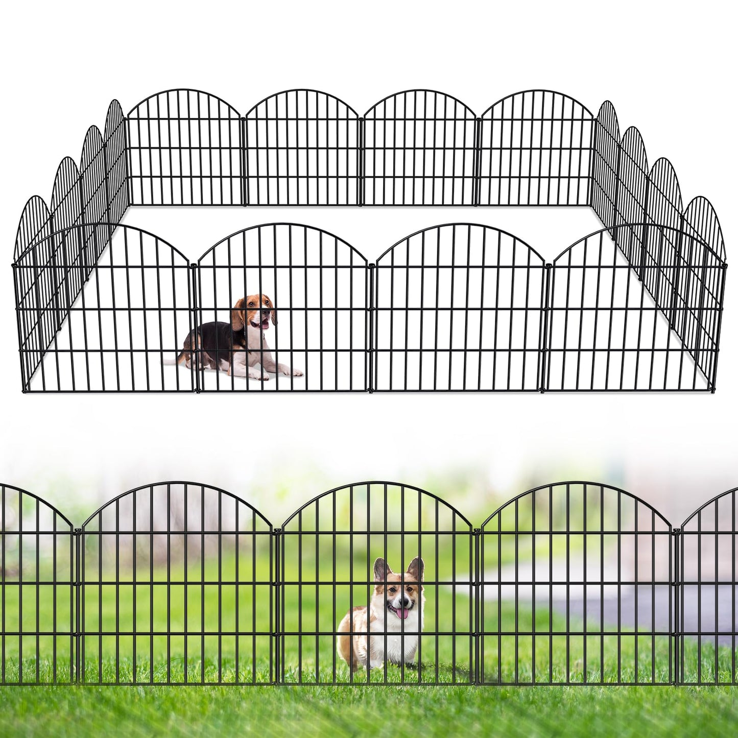 FOREHOGAR Metal Garden Fence 28in (H) x 37.3ft (L), 16 Panels + 17 Stakes Dog Fences Border Fence Animal Barrier, No Dig Garden Fencing for Yard Flower Bed Patio Outdoor, CTW2816 Black