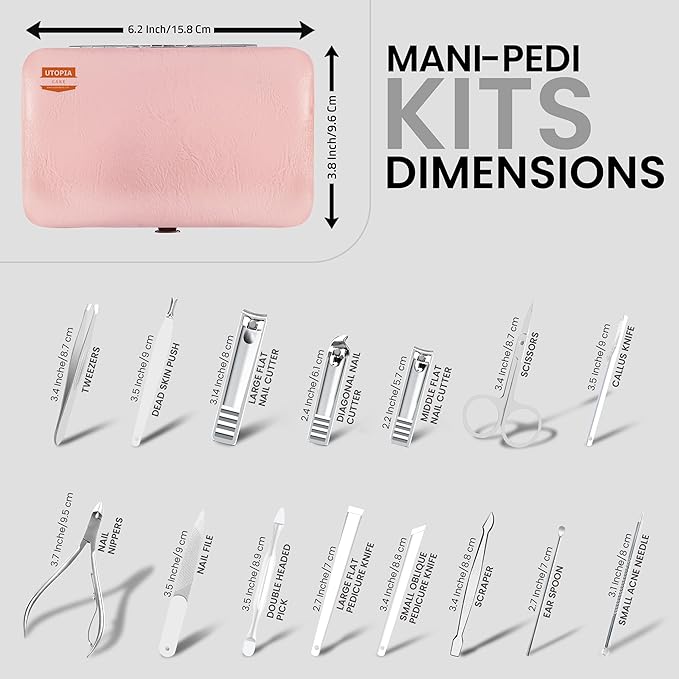 Utopia Care - Manicure Kit for Women and Men, Manicure Set with Nail Clippers or Nail Kit Includes Fingernail & Toenail Clippers,15-Pcs Pedicure Kit Stocking Stuffers with Travel Case - Purple