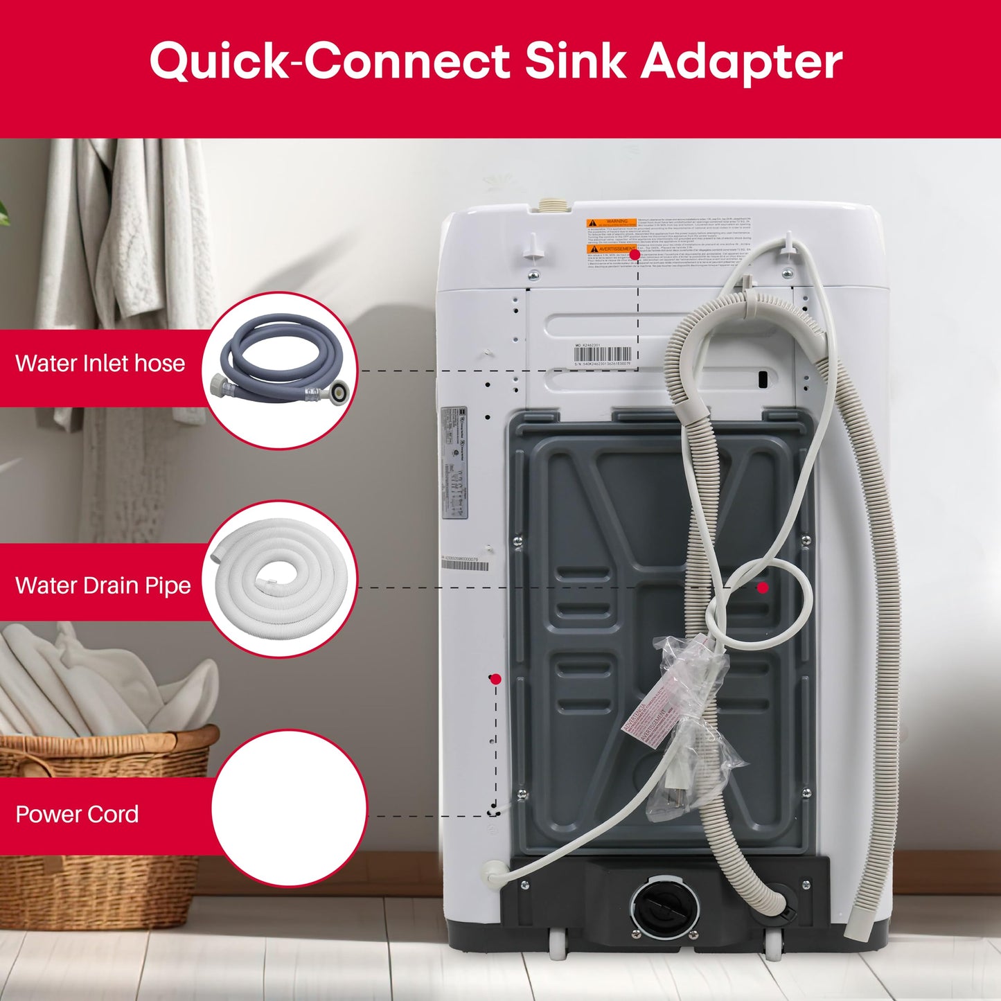 HAMILTON BEACH 0.9 Cu Ft Top Load Portable Washing Machine Washer on Wheels, White
