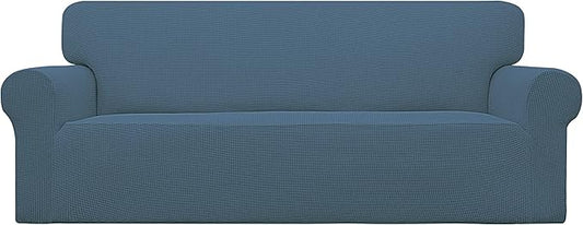 Easy-Going Stretch Oversized Sofa Slipcover 1-Piece Sofa Cover Furniture Protector Couch Soft with Elastic Bottom for Kids, Polyester Spandex Jacquard Fabric Small Checks Bluestone