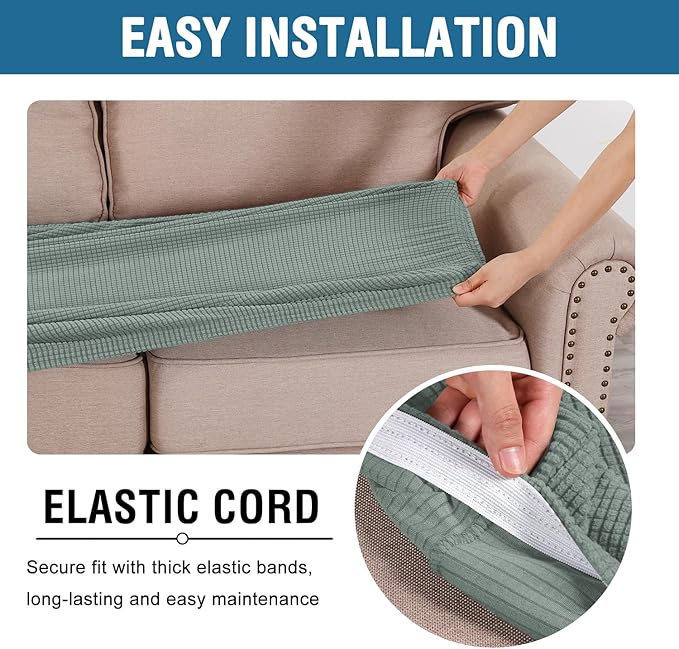 H.VERSAILTEX Super Stretch Individual Seat Cushion Covers Sofa Covers Couch Cushion Covers Slipcover Sets Thick Jacquard Textured Twill Fabric (1 Piece Loveseat Cushion Cover, Sage)