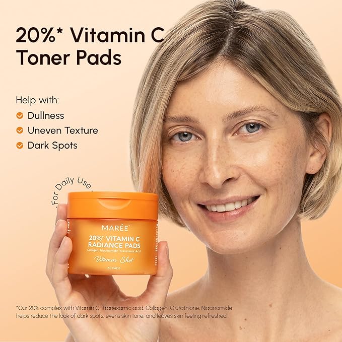 MAREE Vitamin C Toner Pads for Face Ã¢ÂÂ Brightening Facial Polishes with 20% Complex: Vitamin C Collagen Niacinamide TXA Ã¢ÂÂ Facial Radiance, Uneven Skin Tone, Acne Clearing Pads Ã¢ÂÂ Glow Up Skincare Device