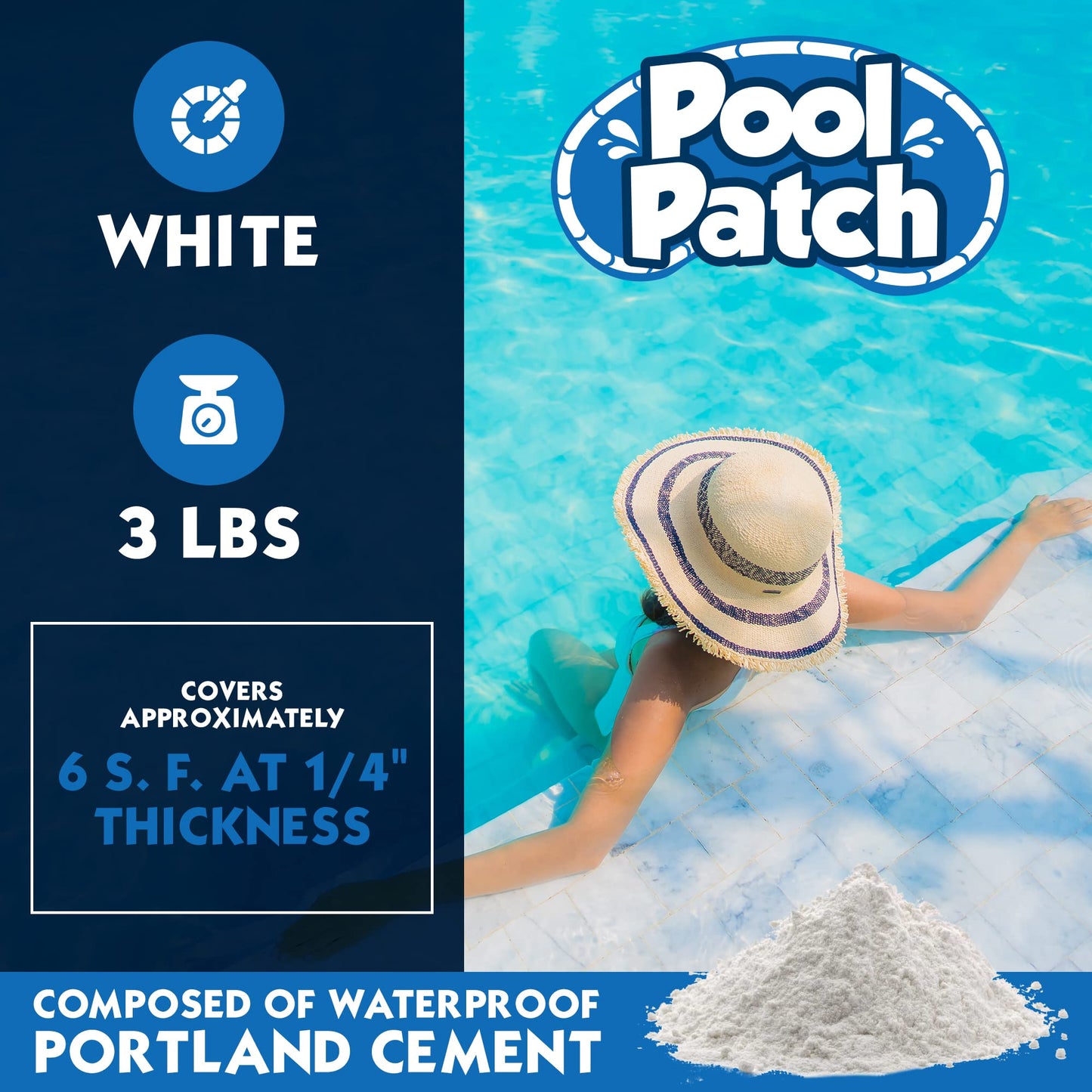 Pool Patch Pool Tile Adhesive Setting Repair Kit 3 lb - Easy to Mix and Apply Thinset Formula - Perfect to Glue Pool Tile - Quick-Drying, Extra Strong Bond - (coverage: approx. 6 sq. ft)