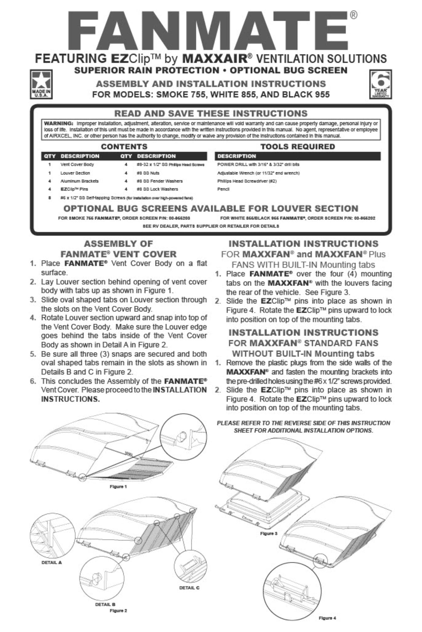 MAXXAIR Maxx I+ Vent Cover for RV Roof Vents - Sleek, Updated Design, Easy Installation, Zero-Leak Protection, Compatible with Many Popular Roof Vents, White (00-933051)