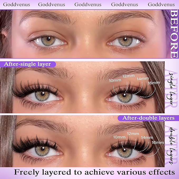 Goddvenus Manga Lash Cluster Kit Wispy Lashes Clusters Fluffy Eyelash Clusters Upturned Foxy Cluster Eyelash Extensions Kit D Curl Fairy Eyelash Extension Kit 10-16mm Individual Lashes Kit