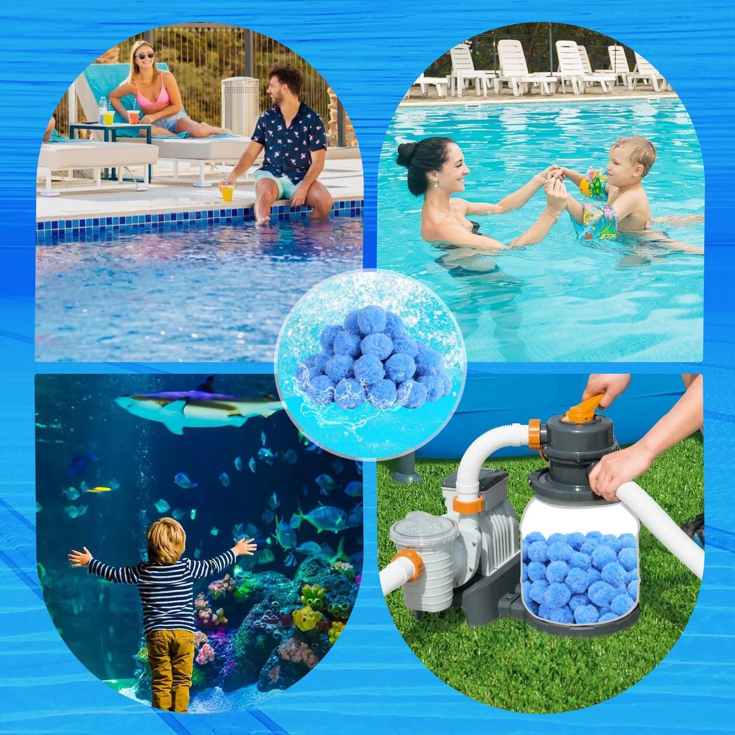 Askyli 2.9 lbs Pool Filter Balls for Sand Filter, Reusable Pool Sand Filter Balls, Efficient Pool Filter Sand, Suitable for All Sand Filter System (Equals 100lbs Pool Filter Sand) - Light Blue