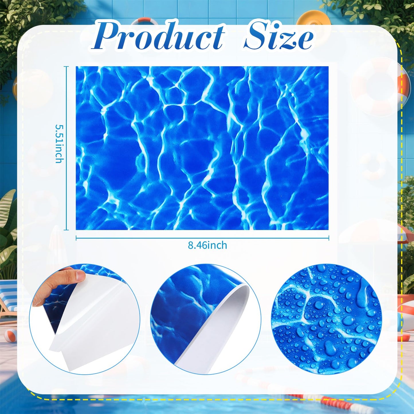 Yexiya 6 Pcs PVC Pool Repair Patches 8.45x5.51 Inch - Heavy-Duty Vinyl Adhesive Patch Kit for Above Ground Pools, Air Mattress, Inflatable Boats, Tents(Ripple,Dark Blue)