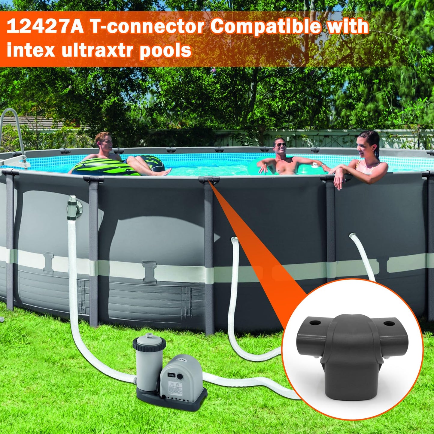 Lomens 12427 T-Joint Fits for Intex 15ft 16ft 18ft 20ft 24ft Above Round Ultra Frame Pool 12427A Leg & Beam T-Joint Replacement Part