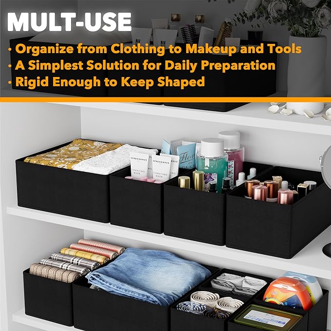 SpaceAid Drawer Organizer Clothes, 24 Pack Dresser Organizer Bins for Nursery, Closet Organization and Storage Dividers for Clothing, Baby Clothes, Underwears, Socks (Black)