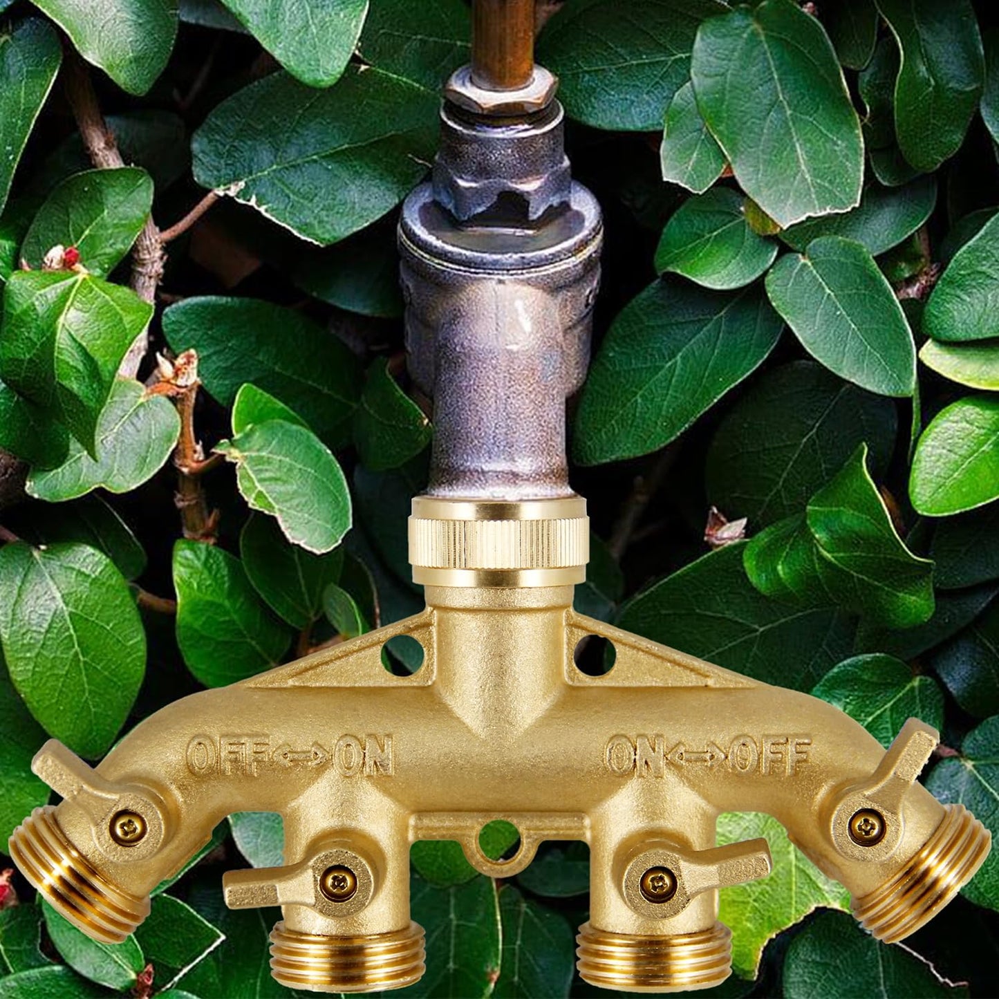 Triumpeek 4 Way Brass Hose Splitter, Heavy Duty 4-Way Garden Hose Connector 3/4 Inch, Solid 4 way hose adapter