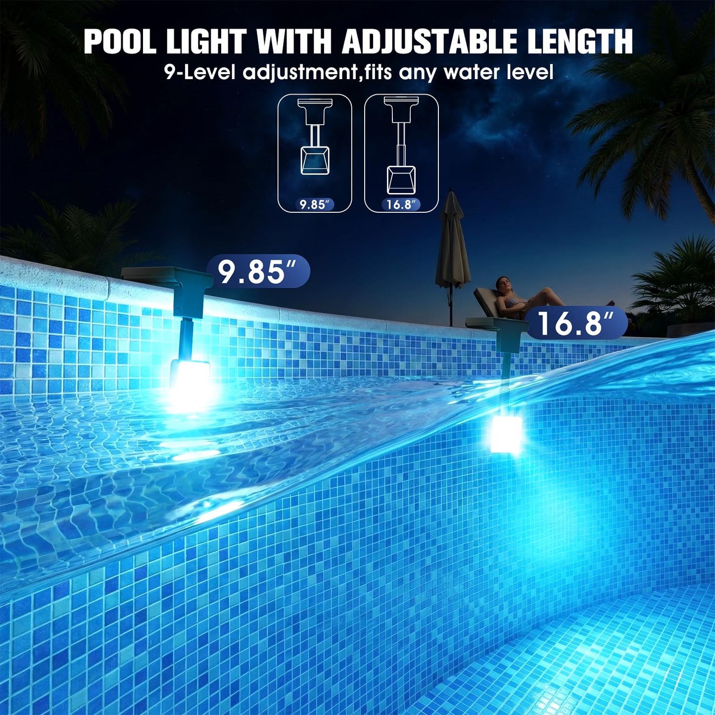 LightHacker Solar Pool Lights for Inground Pools,Upgraded Solar Lights with LCD Pool Thermometer, Underwater Submersible Led Light for Pool Accessories, Swimming Pool Lighting with 10 Light Modes, 1PC