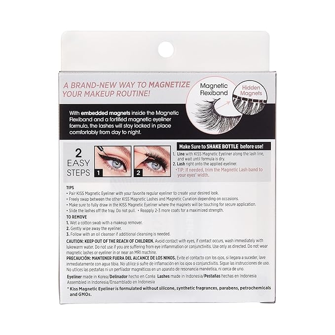 KISS Magnetic False Eyelashes and Eyeliner, Ã¢ÂÂTemptÃ¢ÂÂ, 14mm, Easy to Apply, Reusable, No Glue, Flexiband Technology, Precision Felt Tip, Fortified Formula, 1 Pair Strip Lashes
