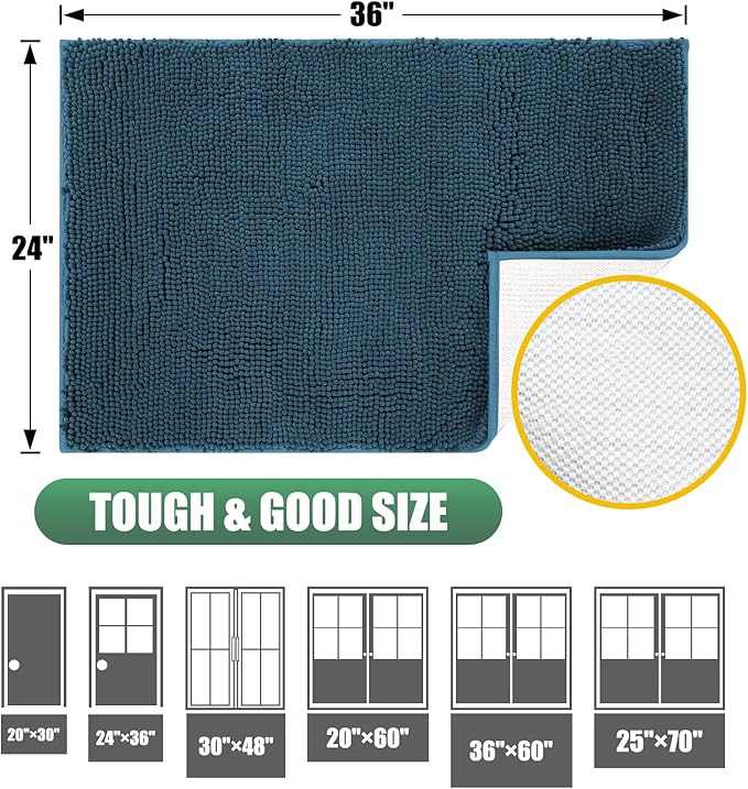IM HOME Chenille Absorbent Outdoor Doormat 30" x 20", Washable Muddy Door Mats for Dog Non Slip Indoor Doormat Dog Mat for Muddy Paw Front Inside Doormats for Entryway Atlantic Blue