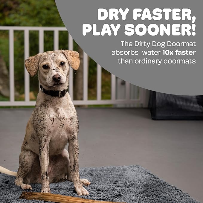 Dog Gone Smart Dirty Dog Doormat - Fast Drying Rug with Super Gripper Backing for Clean Floors - Super Absorbent and Machine Washable Mat for Muddy Paws - Mist Grey