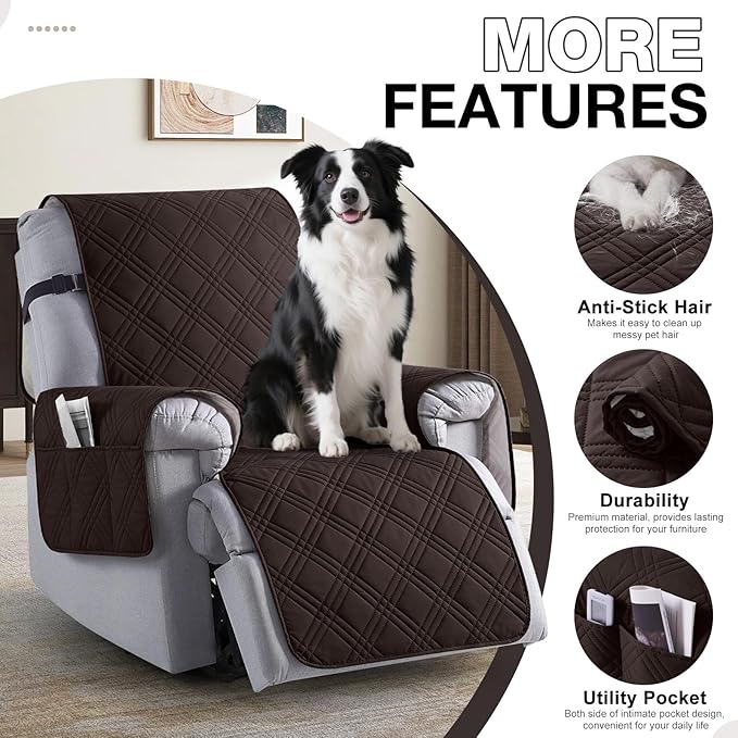 TAOCOCO 100% Waterproof Recliner Chair Cover Stay in Place, Recliner Covers for Small Recliner Chair with Pocket, Reclining Chair Cover Furniture Protector for Kids, Pets(X-Small Chair, Coffee)