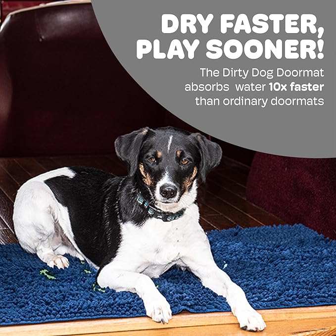 Dog Gone Smart Dirty Dog Doormat - Fast Drying Rug with Super Gripper Backing for Clean Floors - Super Absorbent and Machine Washable Mat for Muddy Paws - Marine