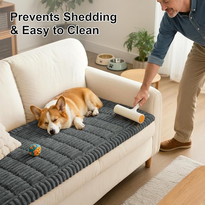Smiry Couch Cover for Dogs Washable, Non Slip Fuzzy Pet Couch Covers for 3 Cushion Sofa Pet Friendly, Thick Soft Sofa Slipcovers Cushion Protector (Dark Grey, 27.6" x 59")