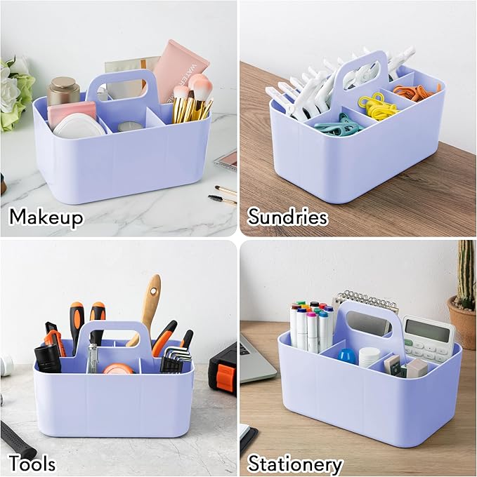 Tiawudi Multipurpose Caddy Organizer, Plastic Caddy with Handle, Stackable Desk Organizer for Stationery, Marker and Pencil, Office Supplies Organizer, Dorm Caddy