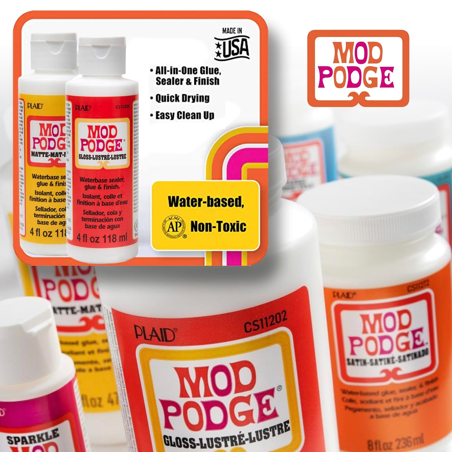 Mod Podge Decoupage Starter Kit, Gloss and Matte Medium with 3 Pixiss Foam Brushes, Waterproof for Puzzles, Wood and More