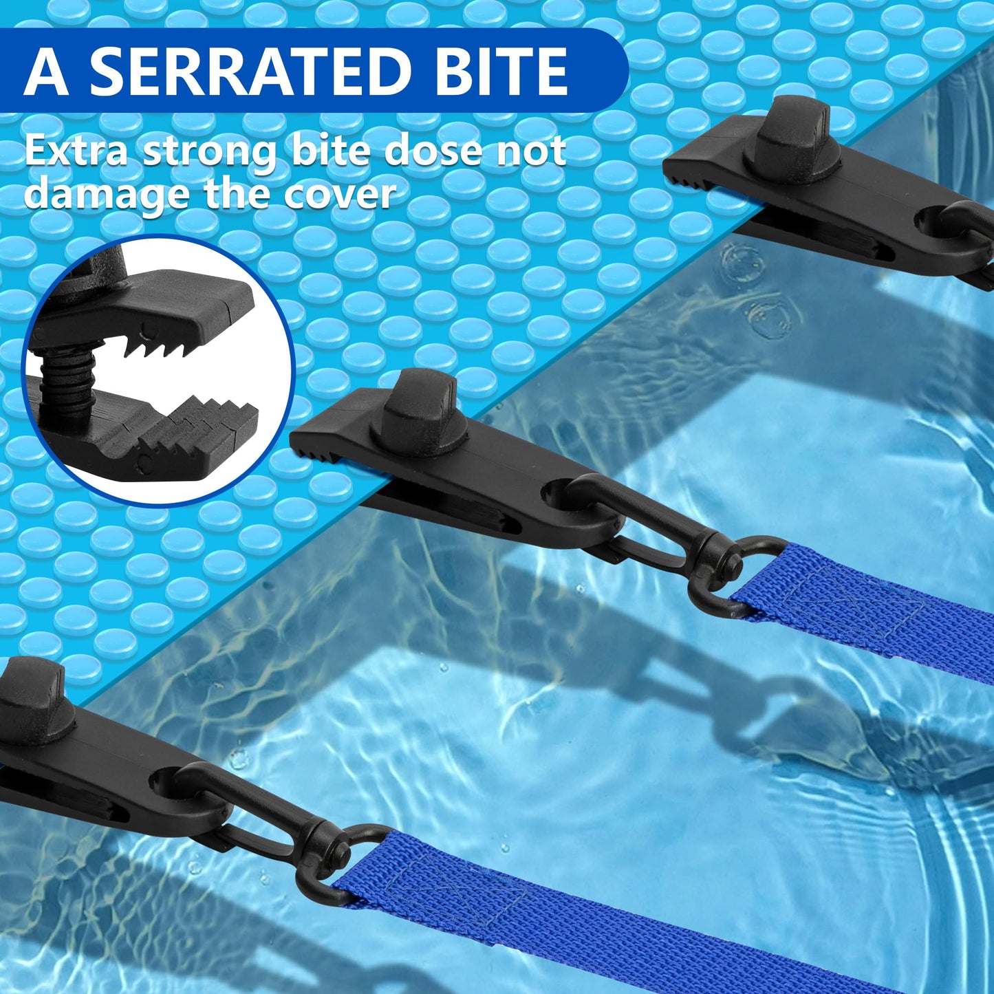 codree 36 Pcs Pool Solar Cover Reel Attachment Kit, Inground Swimming Pool Solar Cover Straps and Clips, Solar Blanket Strap Kit Including 12 Straps with Hooks, 12 Clips and 12 Touch Fastener (Blue)