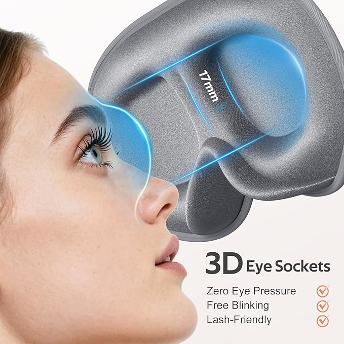 Sleep Mask for Men Women - 100% Blackout Cooling Eye Masks for Sleep - 3D Sleeping Mask for Side Sleepers - Zero Pressure Lash Extensions Eye Cover Shade for Airplane Travel Essentials, Grey
