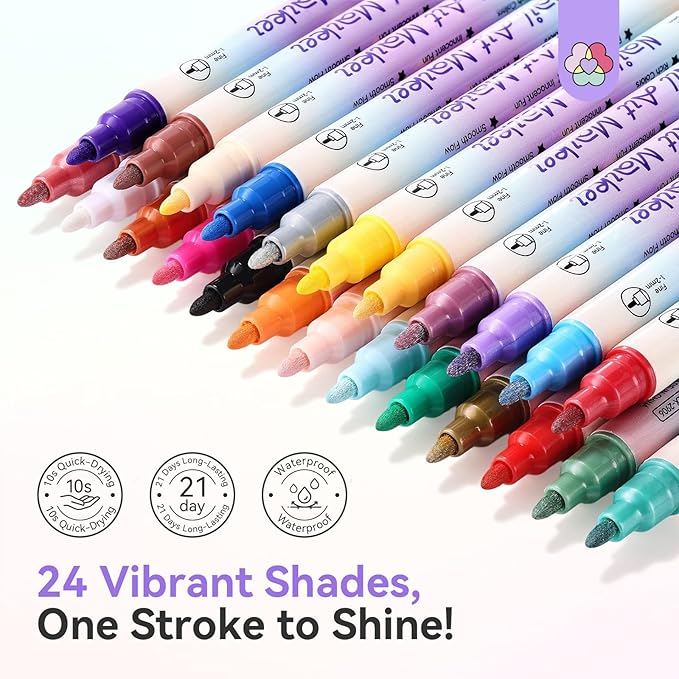SAVILAND 24 Colors Nail Polish Pens Set: 20s Quick-Drying Dual-Tip Acrylic Paint Nail Art Pens Fine Tip for Painting Nails, Drawing Dots, Lines & Designs, Home DIY Nail Art Supplies