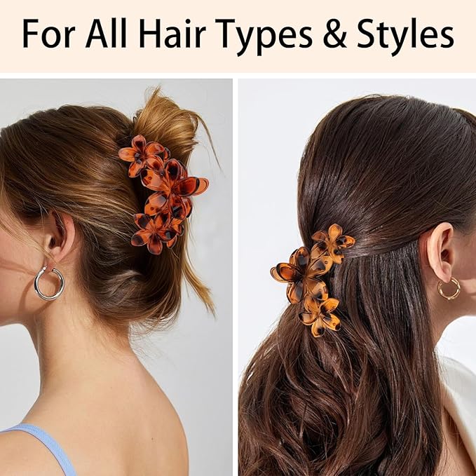 ANBALA 4Pcs Hair Claw Clips Flower Hair Clips French Jaw Clip Plumeria Flower Claw Clips for Women Girls (Leopard Print)