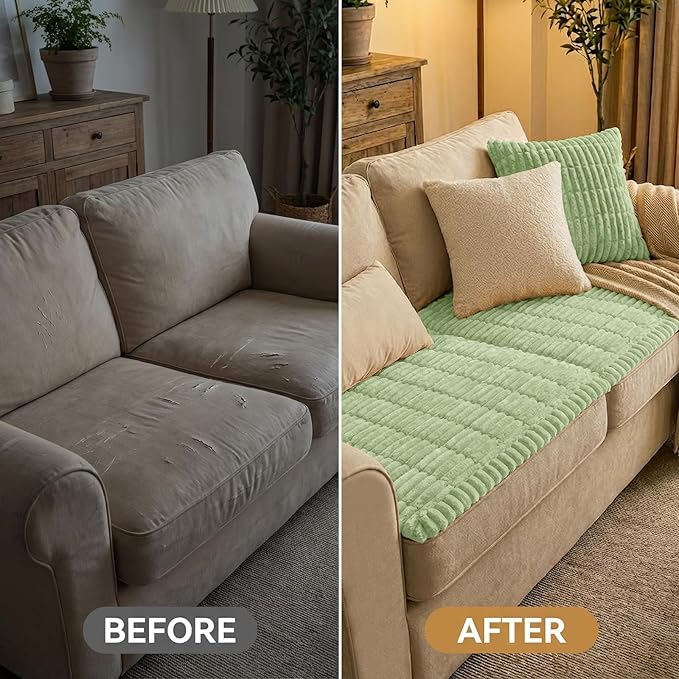 Smiry Couch Cover for Dogs Washable, Non Slip Fuzzy Pet Couch Covers for 3 Cushion Sofa Pet Friendly, Thick Soft Sofa Slipcovers Cushion Protector (Green, 27.6" x 47")