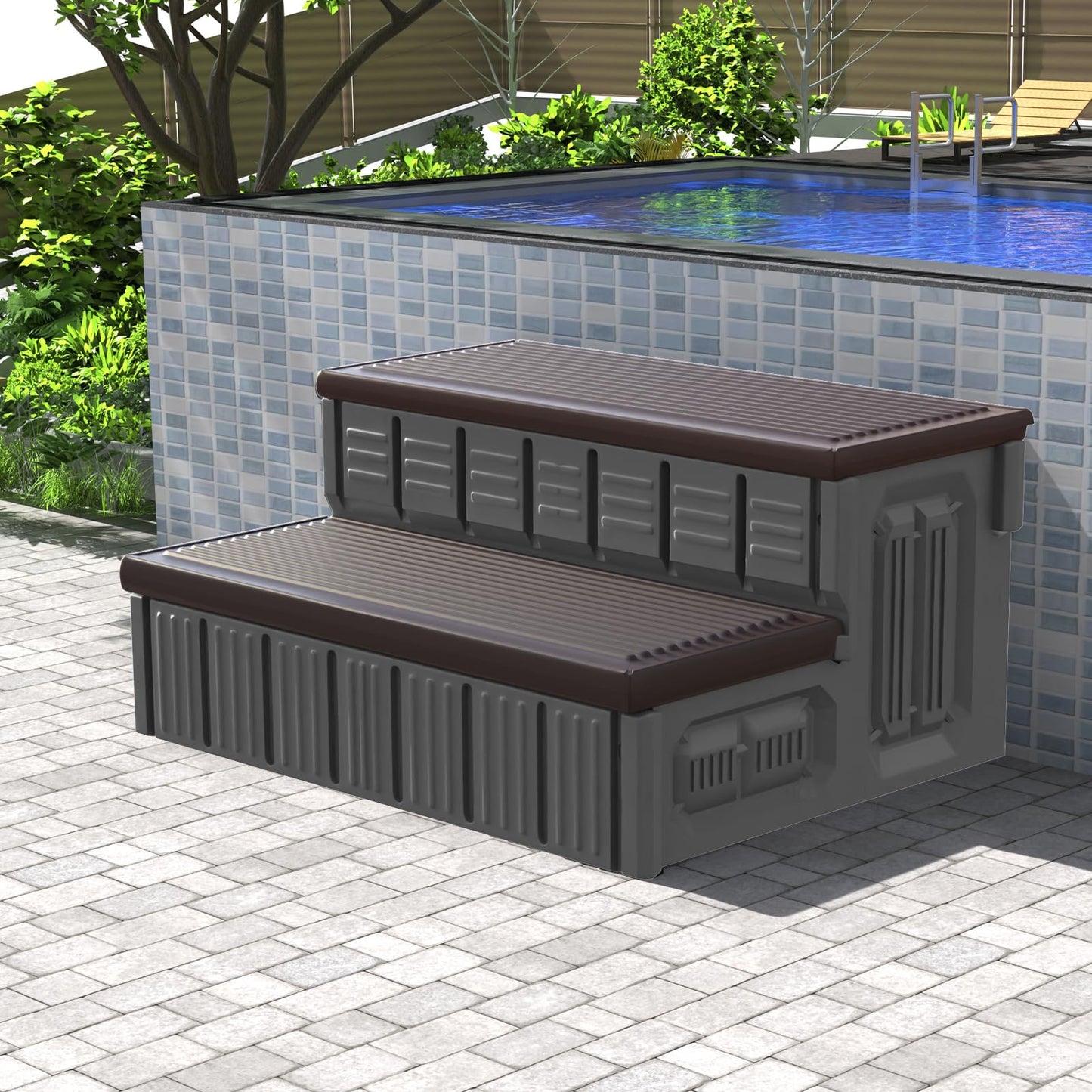 Hot Tub Steps, Outdoor Spa Steps with Storage, Non-Slip & Sturdy Hot Tub Stairs, 36 Inches Long