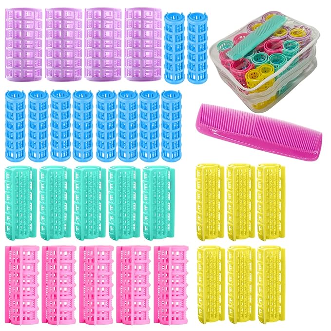 30Pcs Plastic Hair Curlers Set, Snap on Rollers Self Grip Heatless Rollers Hairdressing Curlers No Heat Curlers for Long Medium Short Thin Fine Hair with Mini Comb (5 Sizes) Ã¯Â»Â¿